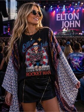 ELTON JOHN Custom Upcycled Poncho Top OSFM